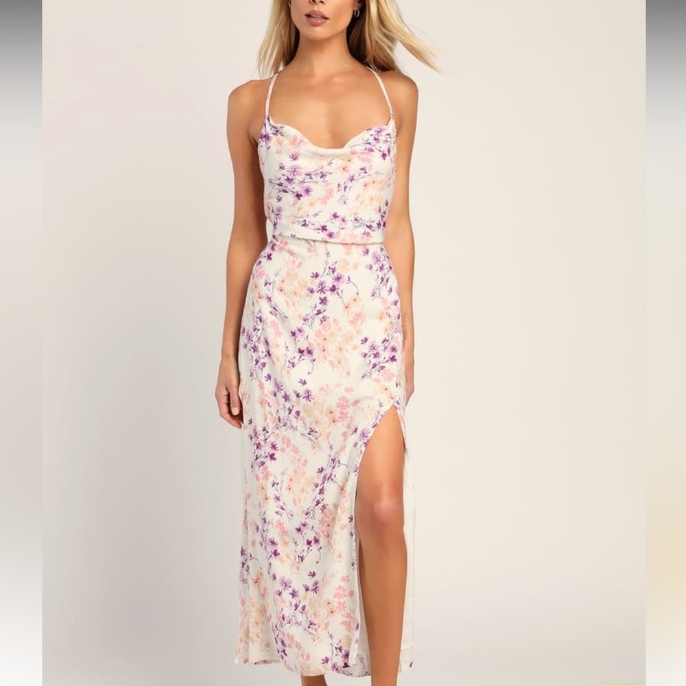 NWT Lulu's White Floral Maxi Dress with Pink & Purple Accents
